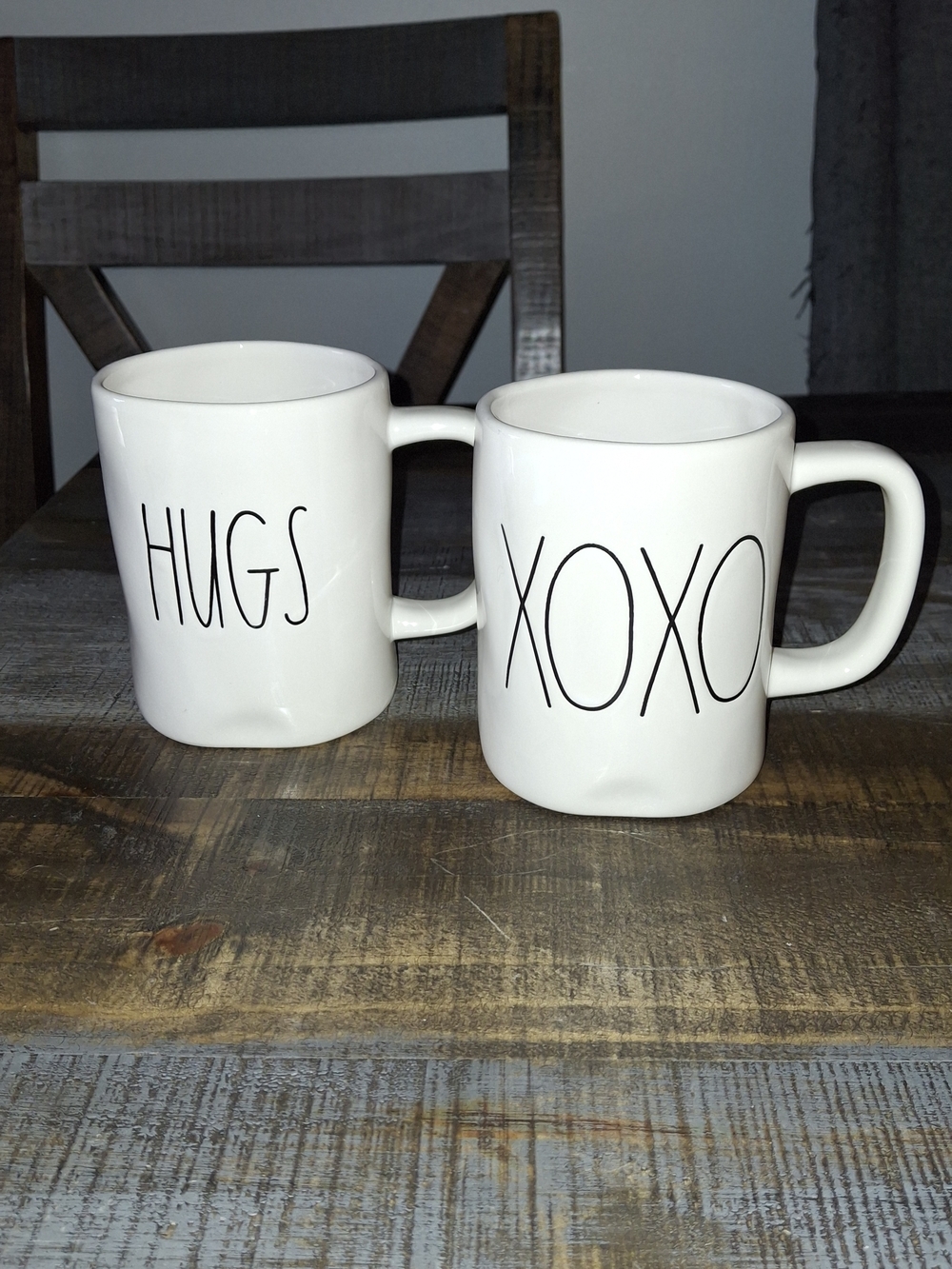 Rae Dunn White HUGS & XOXO Ceramic Mug Pair